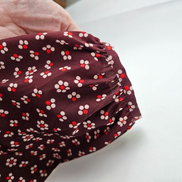 Boden Polly Peasant Blouse Size 8 Burgundy Floral Boho Tie - Picture 5 of 10